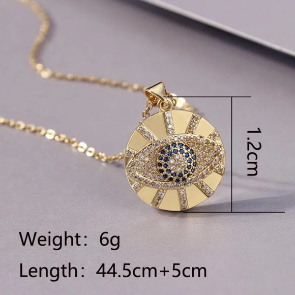 Stainless Steel Paved CZ Stone Evil Eye Necklace - Picture 5 of 6